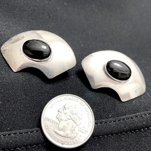 Sterling silver and onyx half moon earrings